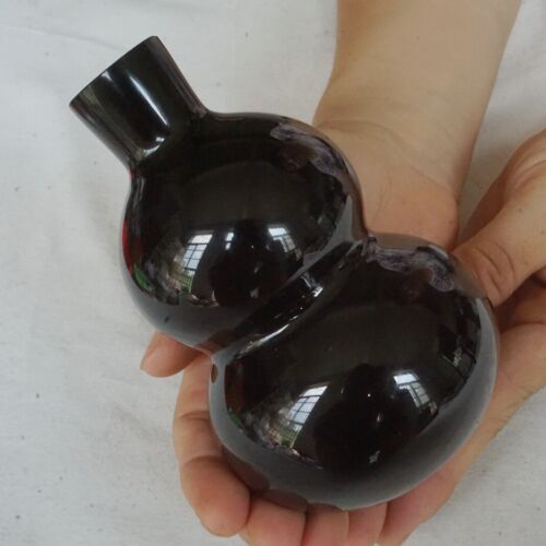 5 Pieces 4.2KG 4.8" Natural Black Obsidian Quartz Crystal Luck Gourd Carving Healing 12cm