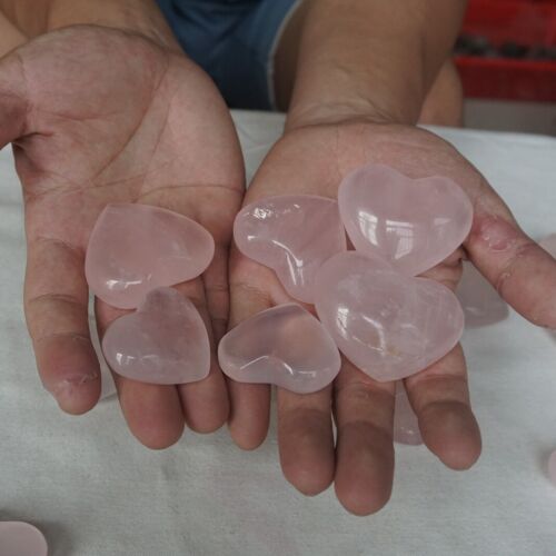 2.2LB 20Pcs Natural Pink Rose Quartz Crystal Heart Carved Palm Stone Healing