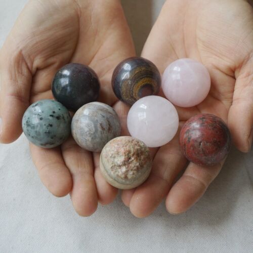 2Kg 4.4LB 54Pcs Natural Quartz Crystal Jasper Sphere Ball Mixed Stone Tumble Healing 3cm