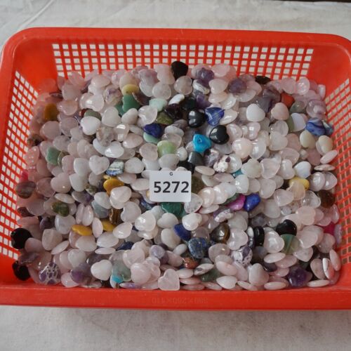 2Kg 4.4LB 580Pcs Tiny Natural Quartz Crystal Jasper Heart Mixed Stone Tumble Healing 2cm