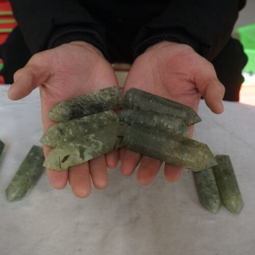 2KG 4.4LB 22Pcs Natural Green Prehnite & Black Hair Quartz Crystal Tower Points Healing