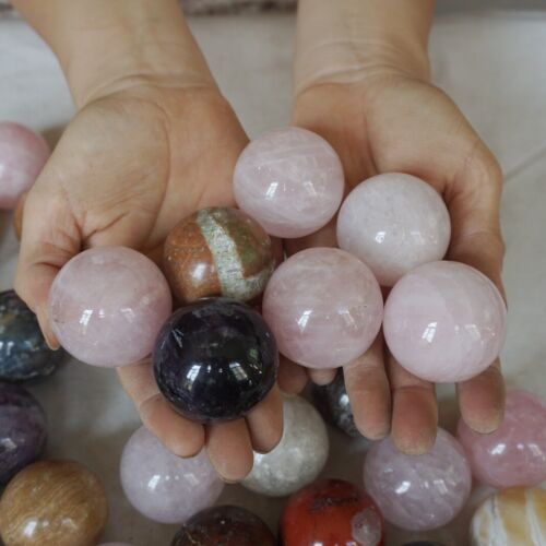 5Kg 56Pcs Natural Quartz Crystal Jasper Sphere Ball Mixed Stone Tumbles Healing 35-40cm