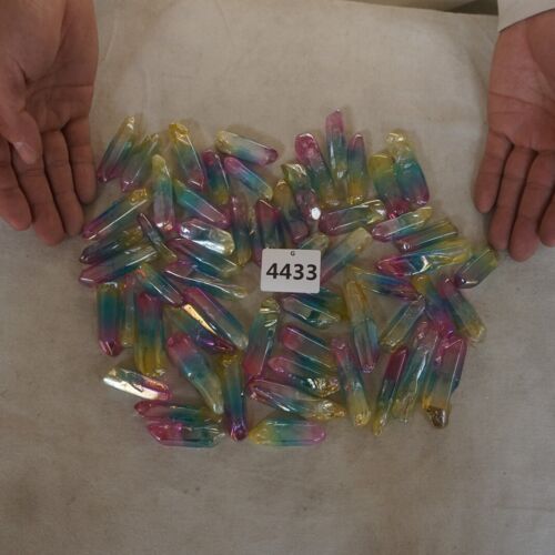 2KG 4.4LB 120Pcs Rainbow Aqua Aura Quartz Crystal Points Bulk Titanium Coating