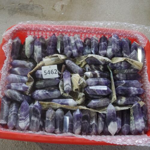 2KG 4.4LB 50Pcs Natural Phantom Chevron Amethyst Crystal Double Point Wand Healing