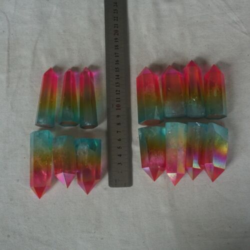 1KG 2.2LB 14Pcs Rainbow Aqua Aura Clear Quartz Crystal Point Tower Titanium Coating