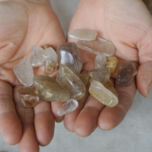 11LB 5KG 550Pcs Natural Gold Hair Rutile Quartz Crystal Palm Stone Tumbled Healing Wholesales Lot