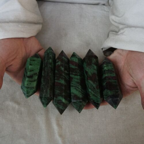 2KG 12 Pieces Natural Green Ruby Zoisite Gem Stone Crystal Double Point Wand Healing