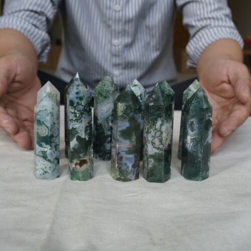 2kg 4.4LB 28Pcs Natural Moss Agate Carnelian Quartz Crystal Point Tower Healing