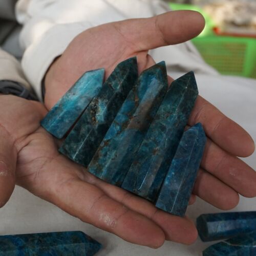 2KG 4.4LB 24-28Pcs Natural Blue Apatite Crystal Point Tower Polished Healing China