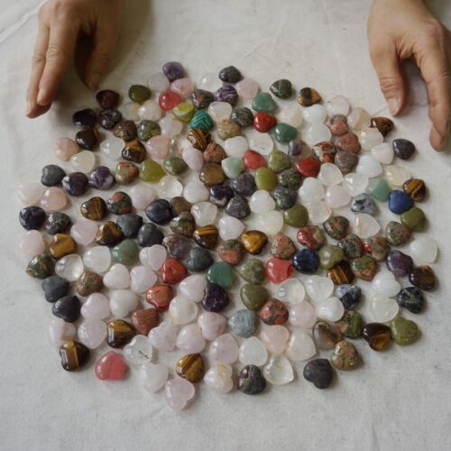 2Kg 4.4LB 360Pcs Tiny Natural Quartz Crystal Jasper Heart Mixed Stone Tumble Healing 2cm