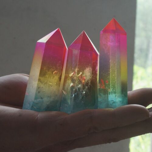 1KG 2.2LB 14Pcs Rainbow Aqua Aura Clear Quartz Crystal Point Tower Titanium Coating