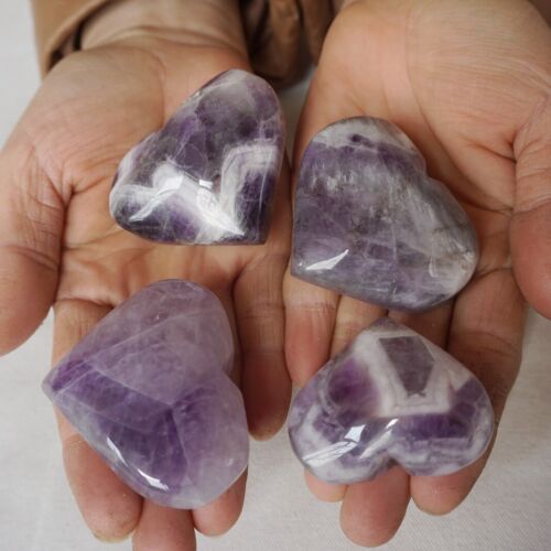 2KG 30Pcs Natural Phantom Chevron Amethyst Quartz Crystal Heart Carved Healing