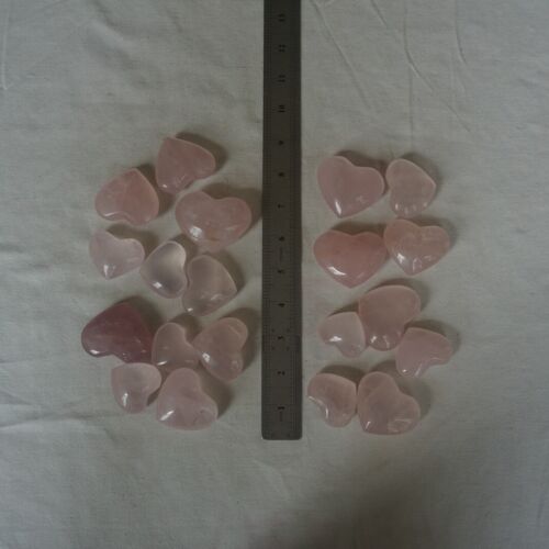 2.2LB 20Pcs Natural Pink Rose Quartz Crystal Heart Carved Palm Stone Healing