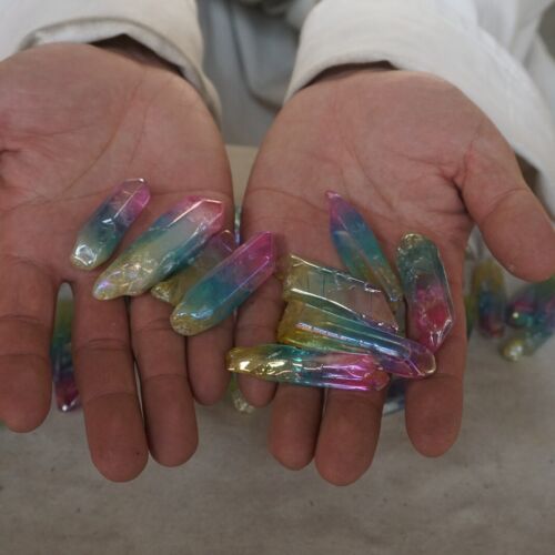 2KG 4.4LB 120Pcs Rainbow Aqua Aura Quartz Crystal Points Bulk Titanium Coating