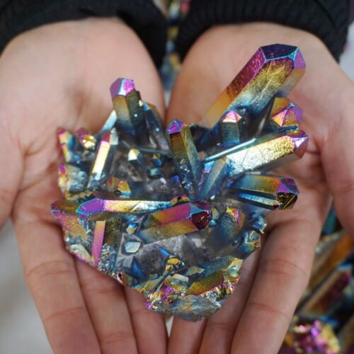 5KG 11LB 28Pcs Rainbow Aqua Aura Quartz Crystal Cluster Points Titanium Coating Bulk