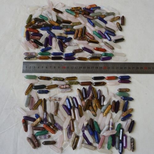 2KG 4.4LB 520Pcs Tiny Quartz Crystal Jasper Double Point Wand Mixed Stones Tumbled Healing