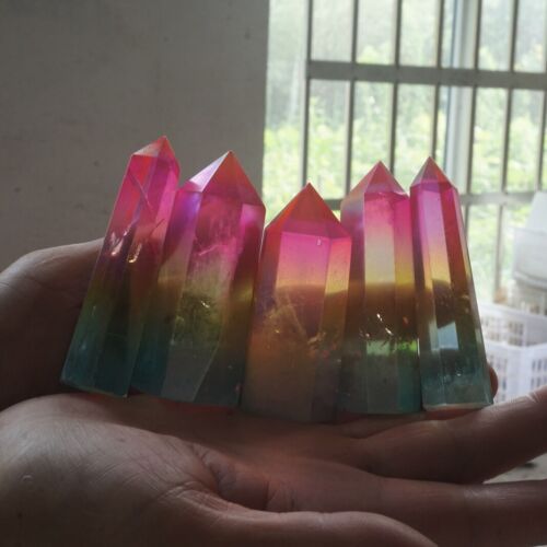 1KG 2.2LB 14Pcs Rainbow Aqua Aura Clear Quartz Crystal Point Tower Titanium Coating