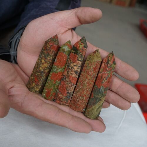 2kg 24Pcs 4.4LB Natural Unakite Epidote Jasper Crystal Reiki Wicca Point Tower Healing