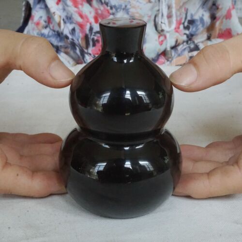 5 Pieces 2.6kg 3.8" Natural Black Obsidian Quartz Crystal Luck Gourd Carving Healing 10cm