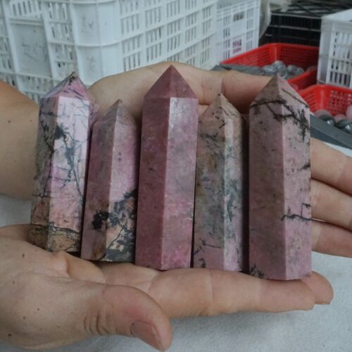 5kg 11LB 45Pcs Natural Rhodonite Quartz Crystal Point Tower Polished Healing Brazil Wholesale Lot