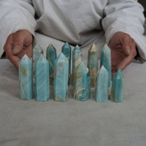 2kg 4.4LB 24Pcs Natural Blue Amazonite Quartz Crystal Points Tower Wand Healing