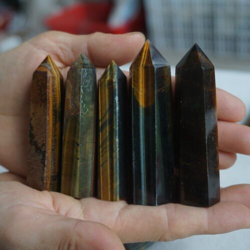 2KG 4.4LB 46Pcs Natural Blue Yellow Tiger Eye Quartz Crystal Point Tower Healing