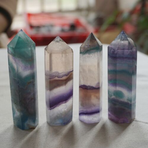 4.4LB 2KG 24Pcs Natural Rainbow Fluorite Quartz Crystal Point Tower Polished Healing