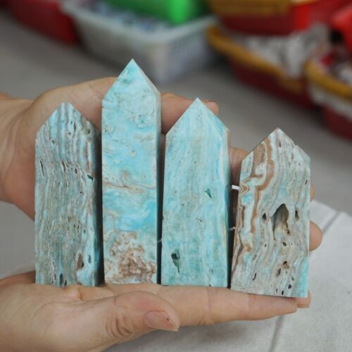 2KG 4.4LB 16Pcs Natural Blue Hemimorphite Quartz Crystal Geode Point Tower Healing