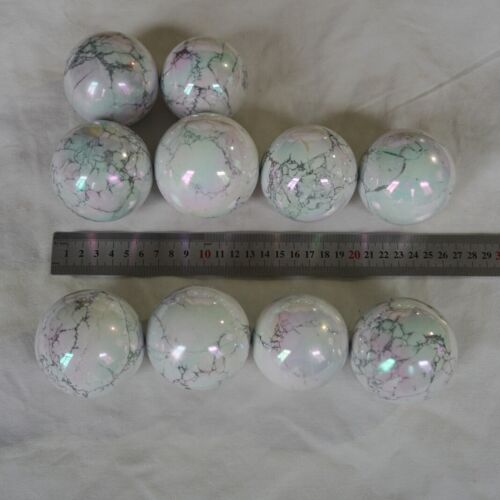 4KG 8.8LB 10Pcs Rainbow Aqua Aura White Howlite Quartz Crystal Ball Titanium Coating