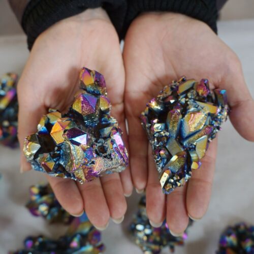 5KG 11LB 28Pcs Rainbow Aqua Aura Quartz Crystal Cluster Points Titanium Coating Bulk