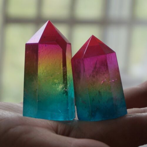 2KG 4.4LB 30Pcs Rainbow Aqua Aura Clear Quartz Crystal Point Tower Titanium Coating