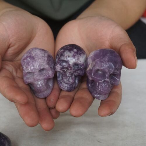 20Pcs 1.9KG 2" Natural Purple Mica Lepidolite Crystal Skull Carving Healing Africa Bulk