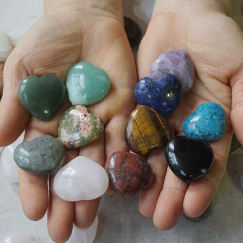 2Kg 2.2LB 120Pcs Small Natural Quartz Crystal Jasper Heart Mixed Stone Tumbles Healing 3cm