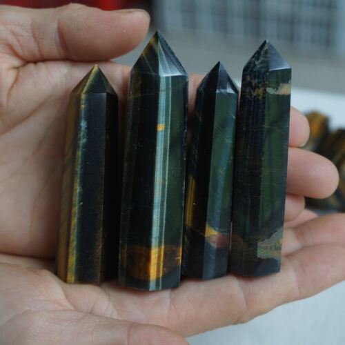 2KG 4.4LB 46Pcs Natural Blue Yellow Tiger Eye Quartz Crystal Point Tower Healing