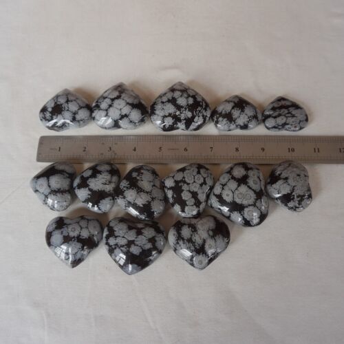 2KG 4.4LB 28Pcs Natural Snowflake Obsidian Quartz Crystal Heart Carved Healing Bulk