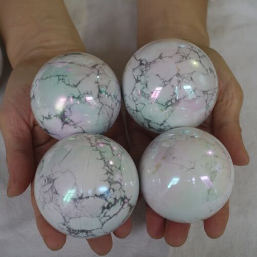 4KG 8.8LB 10Pcs Rainbow Aqua Aura White Howlite Quartz Crystal Ball Titanium Coating