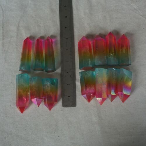 1KG 2.2LB 14Pcs Rainbow Aqua Aura Clear Quartz Crystal Point Tower Titanium Coating