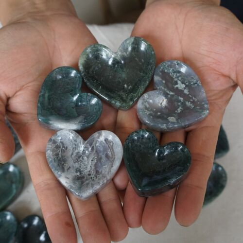 1KG 2.2LB 17Pcs Natural Moss Agate Carnelian Quartz Crystal Heart Palm Bowl Healing