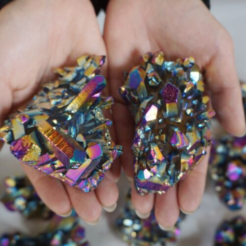 5KG 11LB 28Pcs Rainbow Aqua Aura Quartz Crystal Cluster Points Titanium Coating Bulk