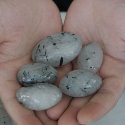 5kg 11LB 100Pcs Natural Black Hair Tourmaline Quartz Crystal Palm Stone Healing Bulk