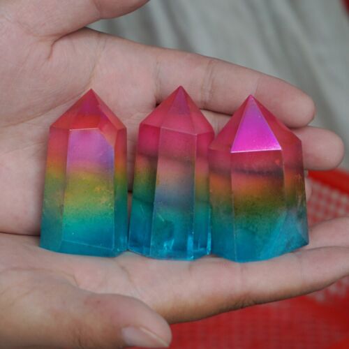 2KG 4.4LB 30Pcs Rainbow Aqua Aura Clear Quartz Crystal Point Tower Titanium Coating