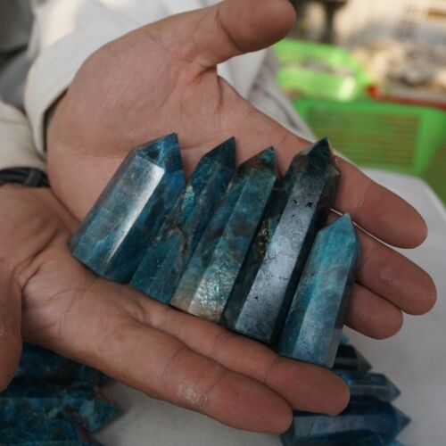 2KG 4.4LB 24-28Pcs Natural Blue Apatite Crystal Point Tower Polished Healing China