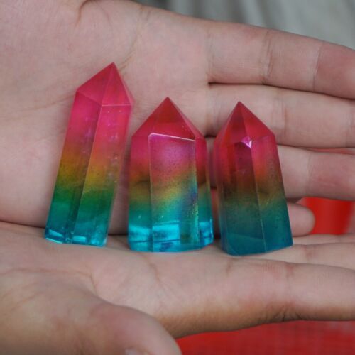 2KG 4.4LB 30Pcs Rainbow Aqua Aura Clear Quartz Crystal Point Tower Titanium Coating