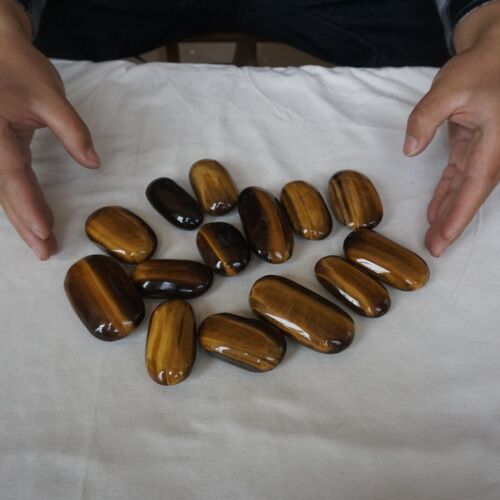 2KG 4.4LB 28Pcs Natural Tiger Eye Quartz Crystal Palm Stones Tumbled Healing