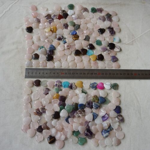 2Kg 4.4LB 580Pcs Tiny Natural Quartz Crystal Jasper Heart Mixed Stone Tumble Healing 2cm