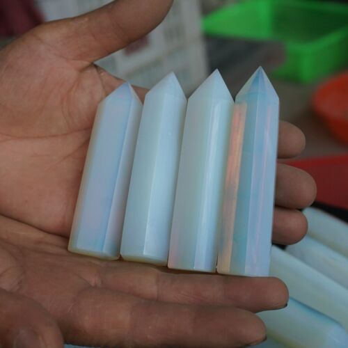 9LB 60Pcs White Manmade Opal Crystal Gem Stone Point Tower Healing Angel Skin