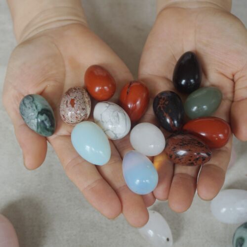 2Kg 68Pcs 4.4LB Natural Quartz Crystal Jasper Egg Carved Mixed Stone Tumbled Healing