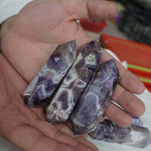 20Pcs 2.16kg Natural Purple Phantom Chevron Amethyst Quartz Crystal Double Points Wand Healing