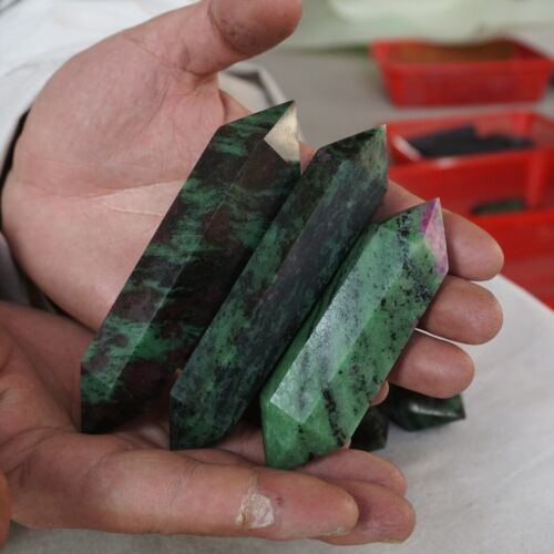 2KG 12 Pieces Natural Green Ruby Zoisite Gem Stone Crystal Double Point Wand Healing