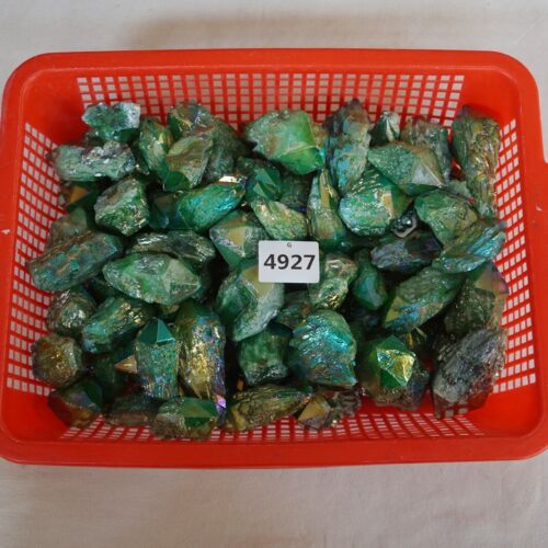 2.2LB 12Pcs Green Rainbow Aqua Aura Quartz Crystal Cluster Points Titanium Coating